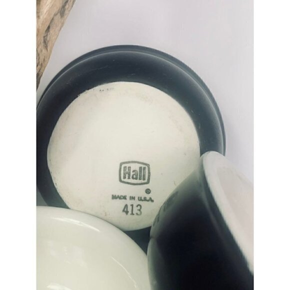 THREE (3) HALL Made in USA 413 Pottery Ramekins Charcoal Grey Black - Picture 3 of 9
